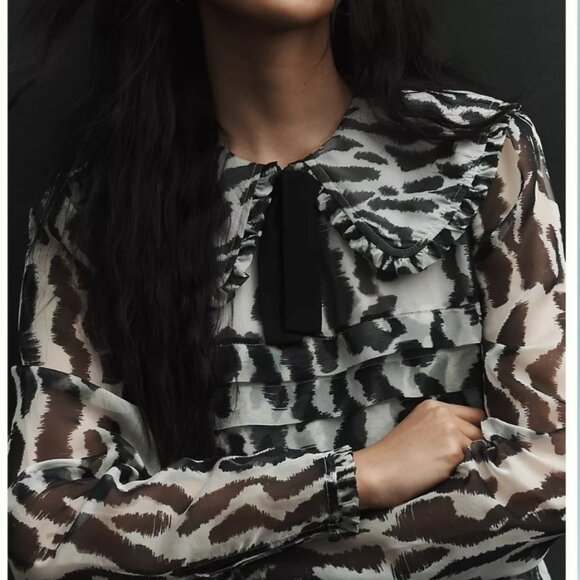 Maeve Long-Sleeve Collared Sheer Mini Dress Size Medium - Picture 3 of 8